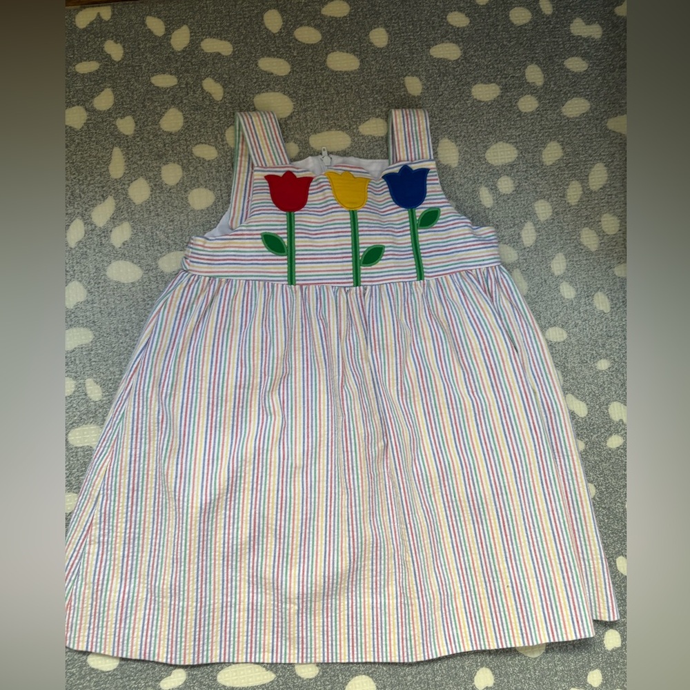 Striped Seersucker Dress with Tulips